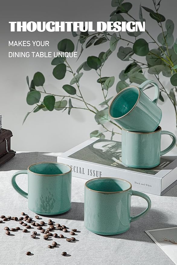 famiware Nature Coffee Mugs Set of 4, 14 oz Coffee Mug Set, Coffee Cups with Handle for Coffee, Tea, Cocoa and Milk, Microwave and Dishwasher Safe, Verdure