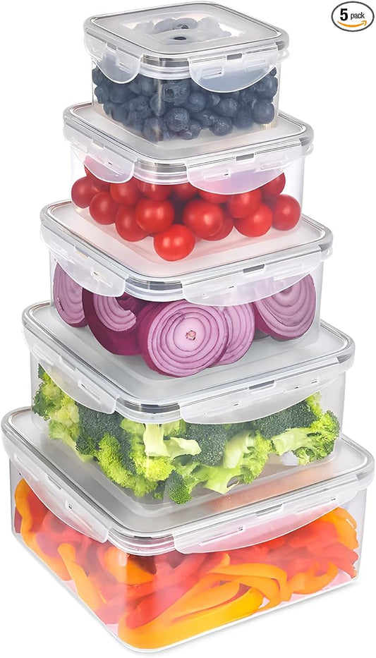 5 Pack Large Food Storage Containers with Leak-Proof Lids, Stackable Kitchen Storage Bowls Sets (14/30/54/80/128 oz), Reusable Meal Prep Plastic Containers, BPA-Free, Dishwasher Safe