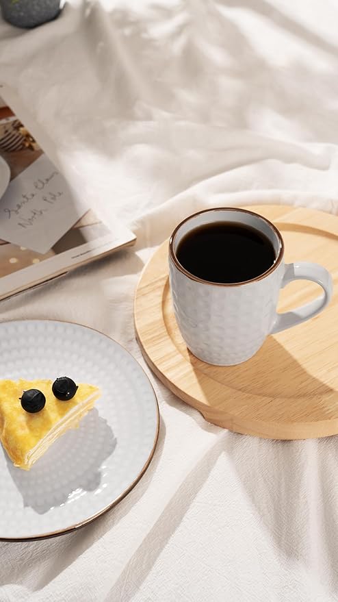 famiware Coffee Mugs Sets for 6, Eden 12 oz Mug Set, Coffee Cups with Handle for Coffee, Tea, Cocoa and Milk, Microwave and Dishwasher Safe, White Circle