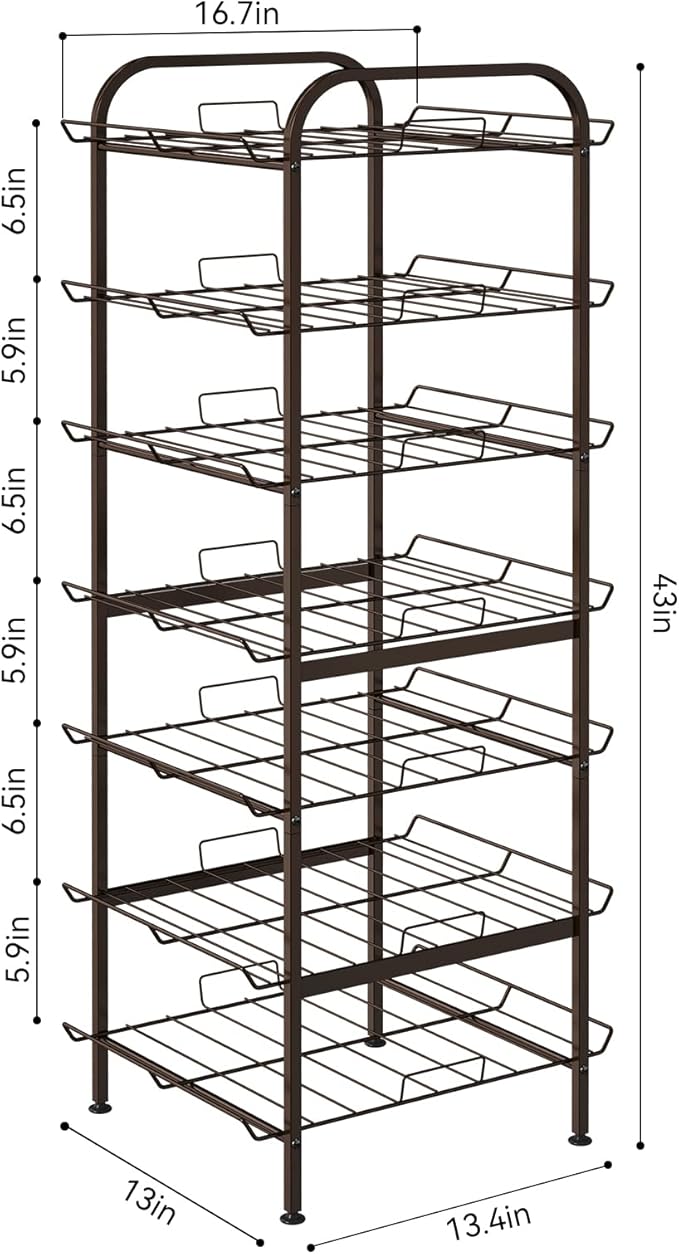 smusei Water Bottle Organizer 7 Tier Free Standing Vertical Metal Water Bottle Rack Shelf Adjustable Water Bottle Beverage Drink Stand Holder for Kitchen Pantry Food Storage, Bronze