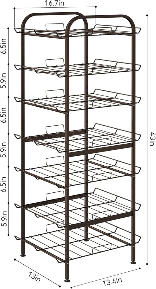 smusei Water Bottle Organizer 7 Tier Free Standing Vertical Metal Water Bottle Rack Shelf Adjustable Water Bottle Beverage Drink Stand Holder for Kitchen Pantry Food Storage, Bronze