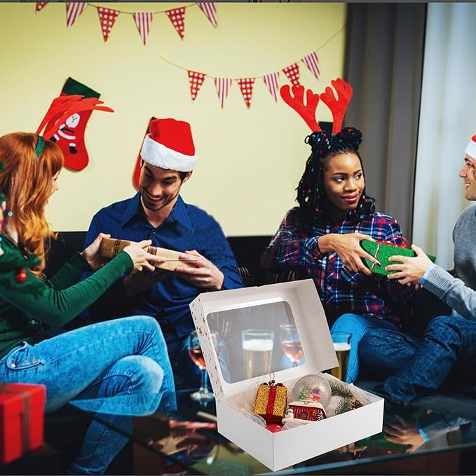 15 Packs Christmas Cupcake Boxes 12 Count, 13x10x3.5 Inch Gold Star Cupcake Containers with Clear Window, Auto-Pop Up Cupcake Carrier with Inserts for Cup Cake, Cupcake Holder for Cookies and Pastry