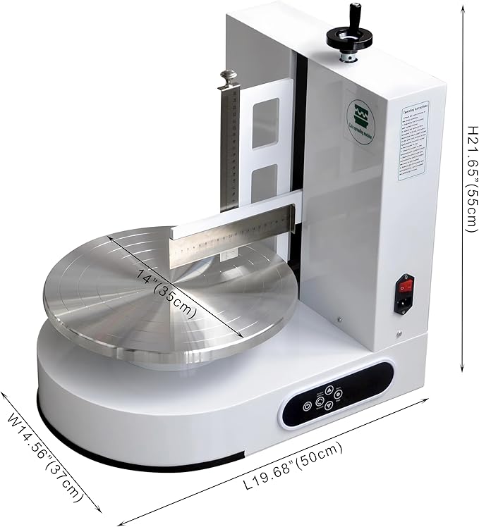 Semi Automatic Birthday Cake Smoothing Coating Machine, AC110V 6-14in Cake Cream Spreading Machine, Cakes Decorating Cream Coating Machine Turntable with Graduated Scraper, Baking Supplies (White)