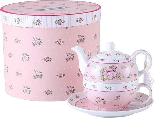 London Boutique Tea for One Teapot Cup Saucer Set Gift Box (Vintage Rose Flower Victoria Flora)