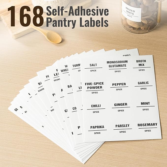 6 Pack 32oz Glass Jars with Bamboo Lids,Glass Storage Containers with Lids,Clear Airtight Food Storage Jar for Coffee,Tea,Sugar,Flour,includes 168 Pantry Labels & Spoons,3mm Thick Canisters