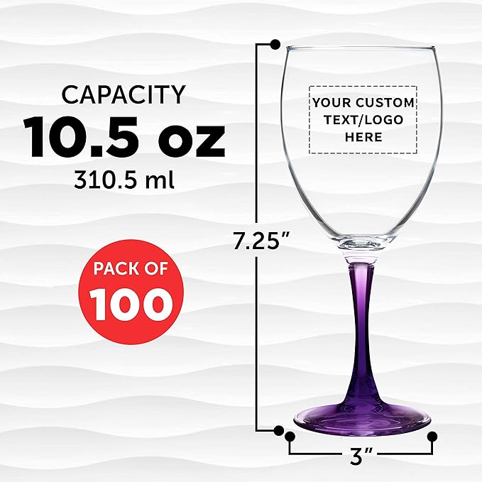 Custom Nuance Wine Glasses by ARC 10.5 oz. Set of 100, Personalized Bulk Pack - Restaurant Glassware, Perfect for Red Wine, White Wine, Cocktails - Purple