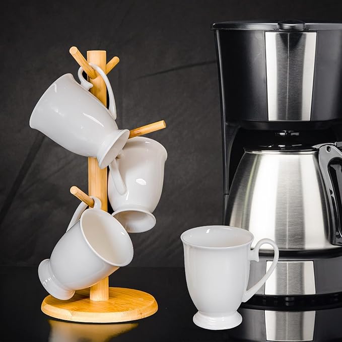 Luxury Fine Bone China White Coffee Mugs Set of 4 (8 oz), Ceramic Euro Style Tea Cups, Elegant Durable Coffee Cups Set for Gifts, Women, Men, Mom, Dad, Wedding