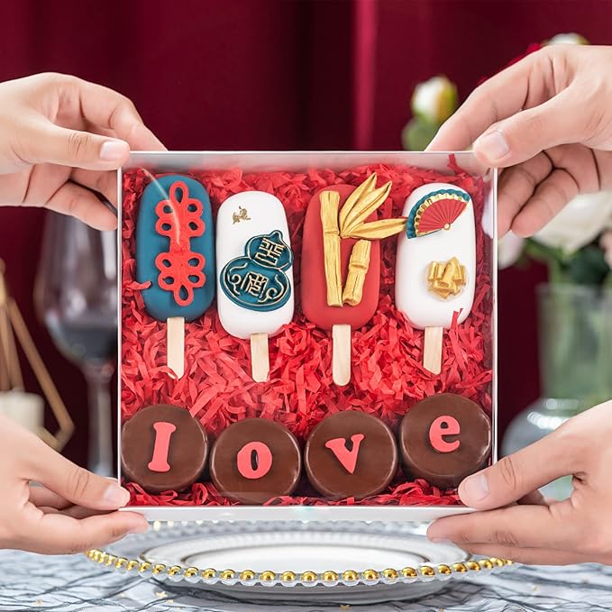 RomanticBaking 50Pack 8x8x1½ Inch Clear Cookies Boxes for Gift Giving Chocolate Covered Pretzel Rods Boxes Heart Cocoa Bombs Boxes Macaron Boxes