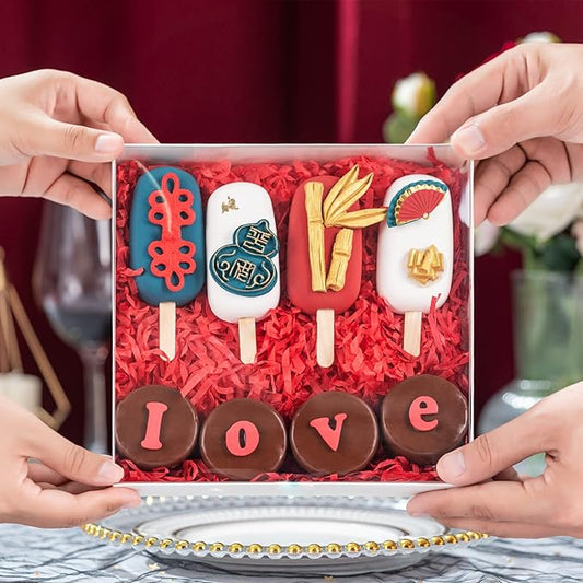 RomanticBaking 50Pack 8x8x1½ Inch Clear Cookies Boxes for Gift Giving Chocolate Covered Pretzel Rods Boxes Heart Cocoa Bombs Boxes Macaron Boxes