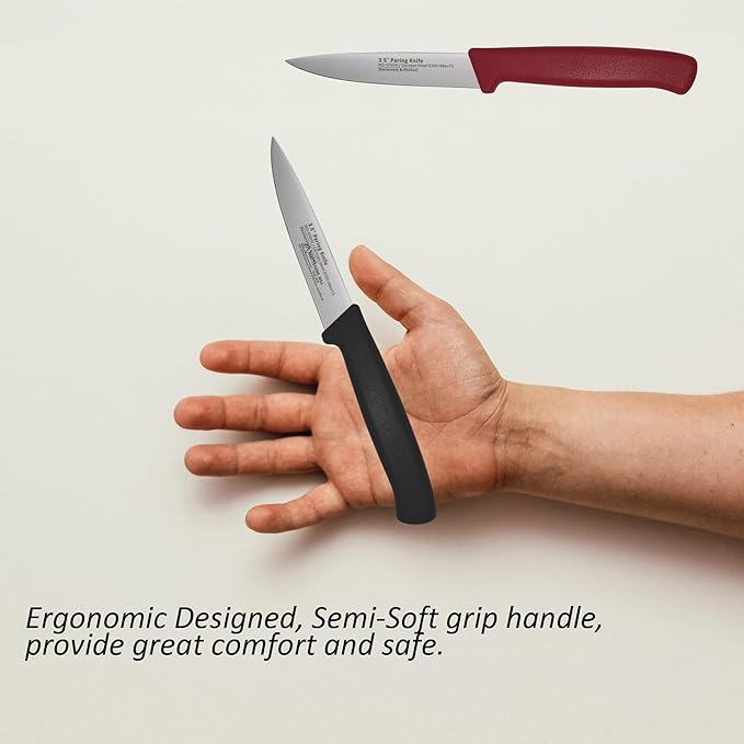 Paring Knife Set, 12 Pieces Utility Knives - MATTSTONE HILL Commercial-Grade Small Kitchen Knife, German Steel Blade, Restaurant Industry Utility Knife 12-Piece Set, Black & Red Handle