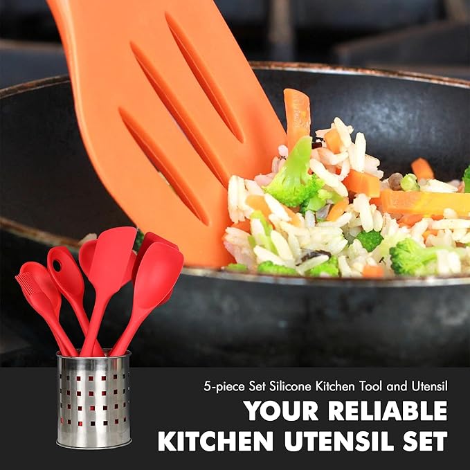 Chef Craft 5 Piece Red Premium Silicone Kitchen Tool Set (42071)