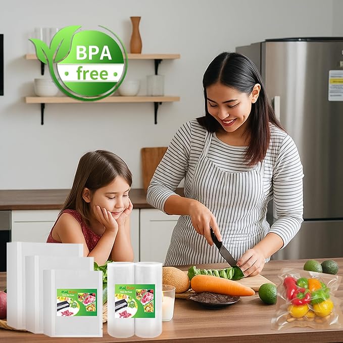 MakMeFre 100 Quart Size 8" x 12" Vacuum Sealer Bags with BPA Free and Heavy Duty,Great for Food Storage Vaccume Sealer PreCut Bag