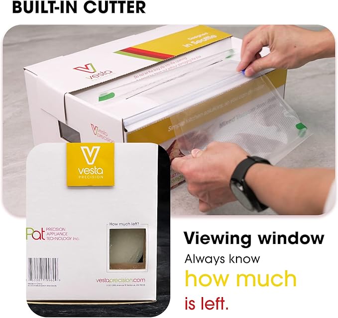 Vacuum Sealer Roll (8” x 150’) Keeper with Cutter - Premium Seal Bags for Food Saver, Ideal for Meal Prep, Sous Vide, and Storage, Vesta Precision