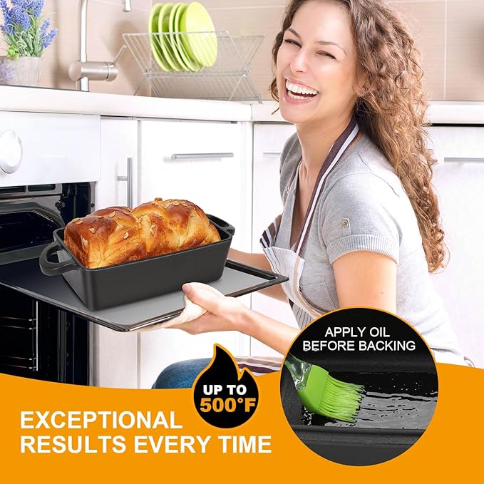 Cast Iron Loaf Pan with Lid | 9×5 Inch Bread Baking Pan | Even Heat Distribution for Perfect Homemade Bread, Cake, Meatloaf | Durable 2 Piece Set for Baking Enthusiasts Black