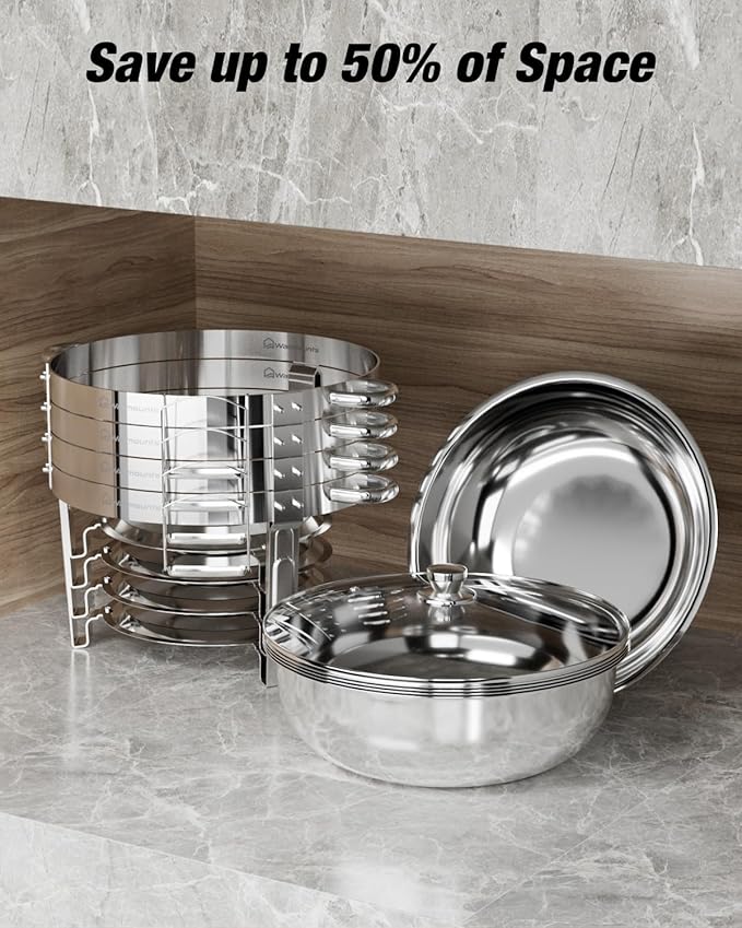 Round Chafing Dishes for Buffet with Glass Lid (5QT, 6 Pack), Chafers and Buffet Warmers Set with Mirror-Polished Stainless Steel, Rolled Rim, Stackable, Lid Holder for Parties, Catering