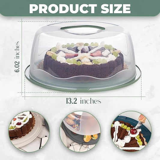 13 Inch Cake Carrier with Locking Lid and Handle, Stylish Big Round Container for Kitchen Storage, BPA Free Stand, Plastic Holder for Transporting, Donuts, Cupcakes, Pies (Navy Blue, Set of 1)