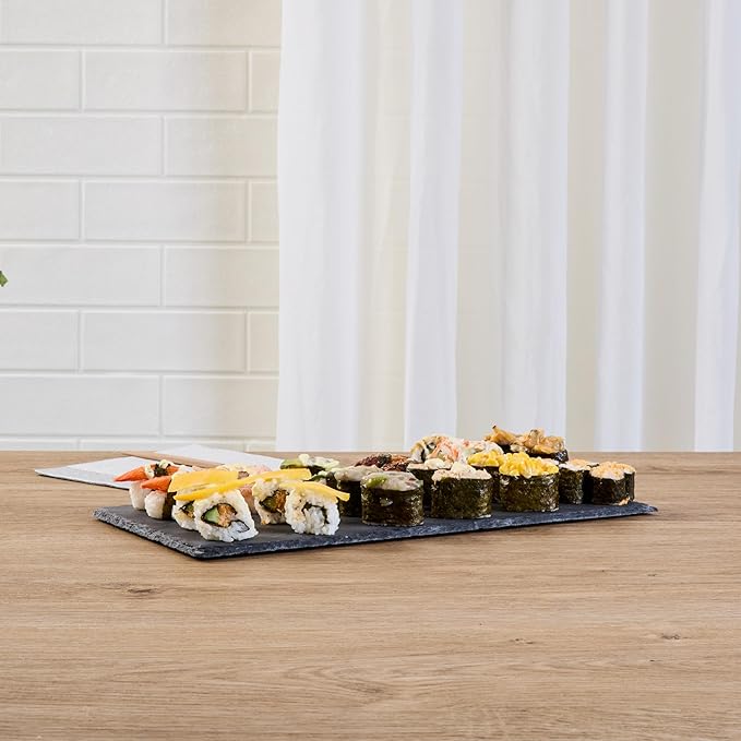 Restaurantware Slate Serving Tray 1 Pack of 15.7" x 7.8" Foam Feet Charcuterie Stone Plate Rustic Edges Freezable Black Serving Display Cheese Boards for Kitchen, Gourmet, Dining, Parties