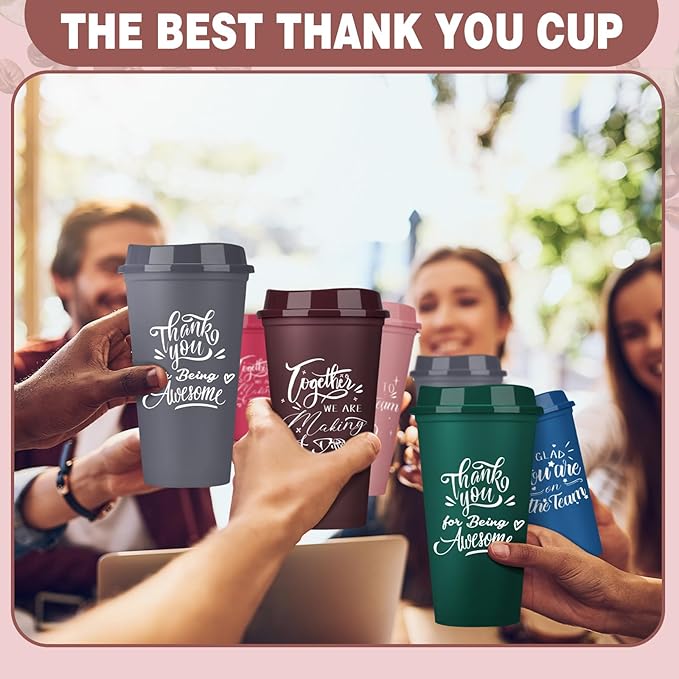 Pickmesh 60 Pcs Employee Appreciation Gifts Christmas Thank You Gift for Team Building 16 oz Teacher Plastic Coffee Cup with Lid Inspirational Travel Tumbler for Coworker Staff Pastor (Colorful)