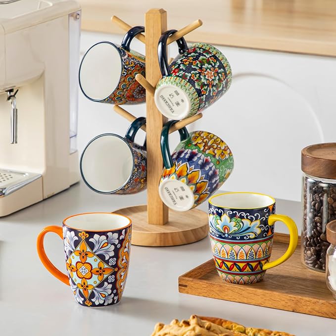 vancasso 12 oz Coffee Mugs Set of 6, Ceramic Mug with Handle, Boho Coffee Cups for Latte, Cappuccino & Hot Chocolate, Dishwasher & Microwave Safe Gift Set, Series SIMI