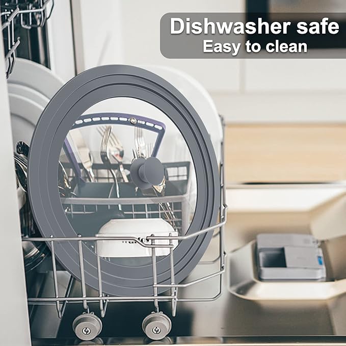 Walfos Universal Lid for 10.5", 11.5" and 12" Diameter Cookware, Fits Pots, Pans and Skillets - Walfos Tempered Glass Pan Lid with Heat Resistant Silicone Rim, BPA Free Pot Lids, Dishwasher-Safe, Gray