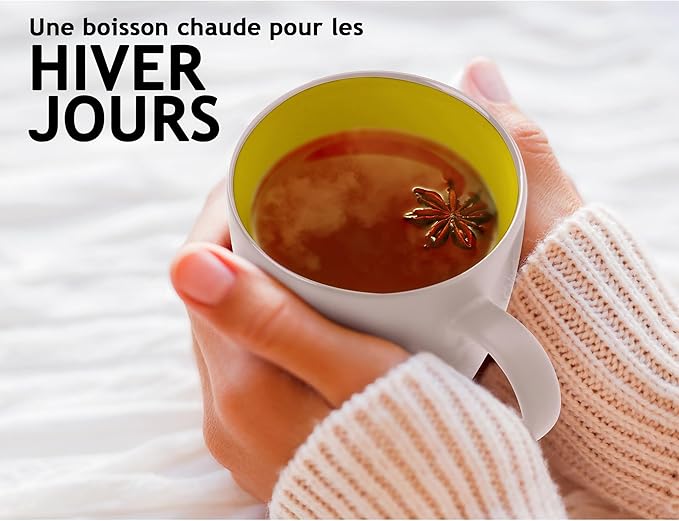 MIAMIO - Set of 6 Stoneware Coffee Mugs 12 Ounce/Cup Set - Le Papillon Collection (White-Colourful)