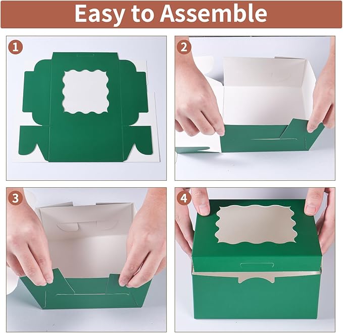 6x6x3 Inches Small Cake Box with Window, Bakery Box, Pastry Boxes, Cookie Boxes, Mini Pie Box for Pastry,Dessert,Strawberries,Chocolates, Cupcakes with paper stickers (Green/36pcs)