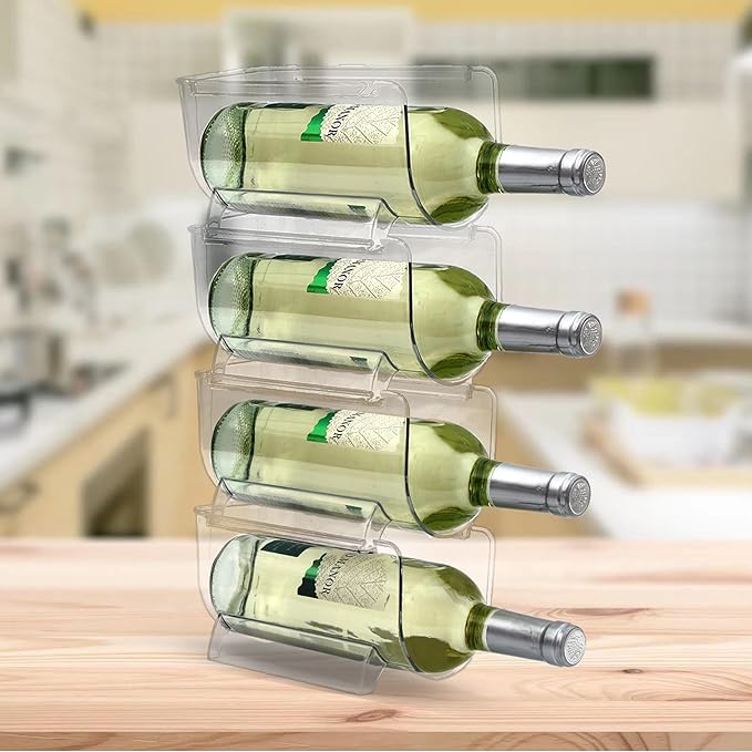 Set of 4 Refrigerator Wine Rack, Cabinet Water Bottles Storage Organizer, Stackable Wine Rack for Kitchen Countertop Save Space, 1-Bottle 4 Packs