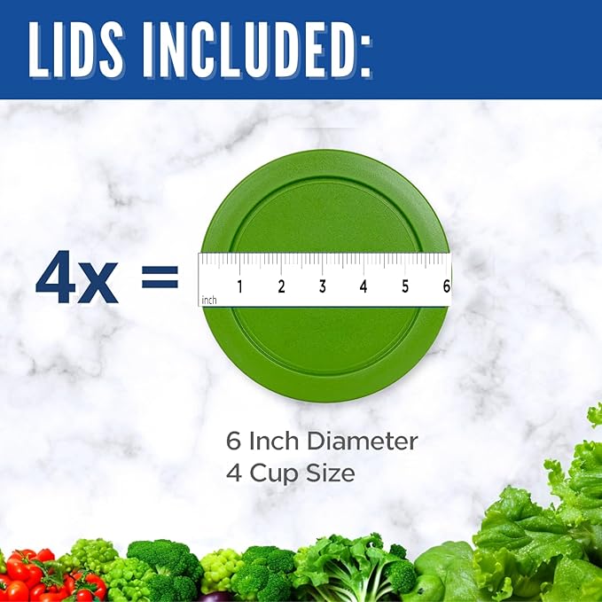 Replacement Lids for Pyrex 4-Cup Glass Food Storage Container Bowls, 6-Inch Plastic Round Lids Covers fits Pyrex 7201-PC, Airtight & Leakproof (4-Pack, Green)