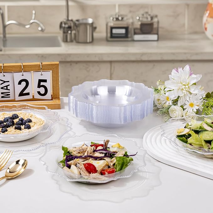 COLOSUS 60 Clear Plastic Bowls, 12 oz Disposable Soup Bowls, Premium Plastic Dessert Bowl,Heavy-duty Salad Bowl for Party, Wedding, Dinner, Christmas, Thanksgiving, and Catering
