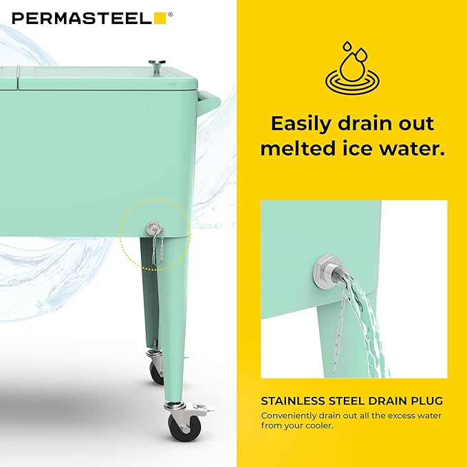 Permasteel 80 Quart Party Cooler, Rolling Ice Chest with Wheels and Handles for Indoor Outdoor Patio