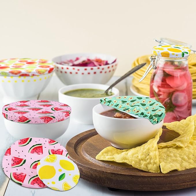 Patelai 10 Pcs Bowl Covers Reusable in 5 Size Stretch Cloth Fabric Elastic Food Storage Bowl Covers Bread Sourdough Lids for Proofing Food Fruits Leftover(Summer Style)