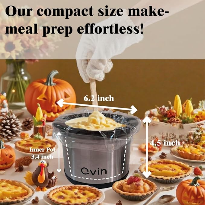 Mini Slow Cooker 0.65qt(20oz) warmer with 10 pcs food safe liners, fondue pot set,chocolate melting pot (stainless steel)