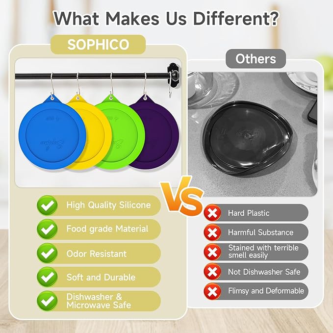 Sophico 4 Cup Round Silicone Storage Cover Lids Replacement for Anchor Hocking and Pyrex 7201-PC Glass Bowls (Container not Included) (Yellow-Green)