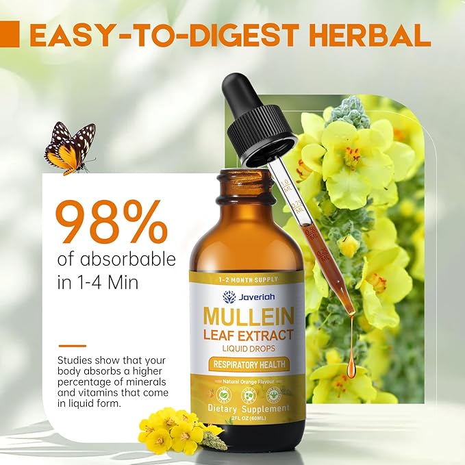 Mullein Drops for Lungs Cleanse - Cordyceps, Marshmallow Root & Licorice Root Extract, Respiratory Herbal Supplement with Mullein Leaf Extract for Immune Support & Bronchial Cleanse, 2 Fl Oz