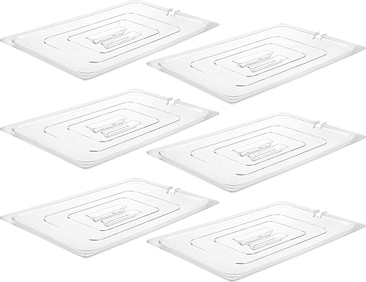 CURTA 6 Pack NSF Commercial Food Pan Cover, Full Size Clear Polycarbonate Notched Lid with Handle for Commercial Food Pan, Dishwasher & Freezer Safe Plastic Clear