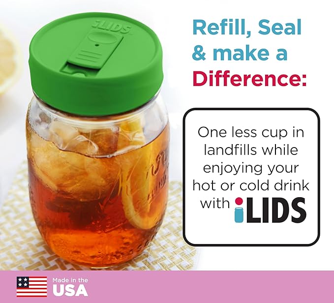 Mason Jar Drink Lid, Regular Mouth, Grass Green, Pack of 2