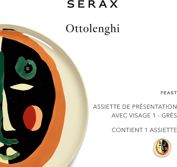 White Serving Plate with Face | Feast tableware by Ottolenghi | Serving Tray Dish Set for 1 | Stoneware Microwave Safe Plates | Dinnerware Sets for Home, Party