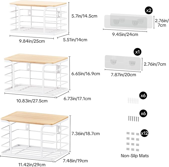 3 Pack Stackable Pantry Organizer,Stainless Steel Trash Bag Holder Dispenser,Kitchen Storage Organization for Kitchen Counter Sink,Laundry Room,Pantry, White