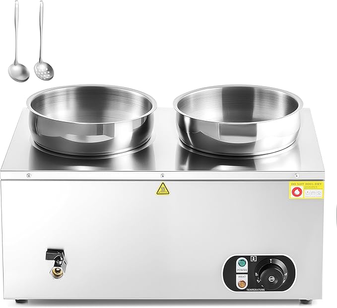 WILPREP Single-Well Commercial Food Warmer with Two 7.4 qt. Inset Pots, Electric Warmer for Food with Adjustable Temp & Auto Shutoff, Stainless Steel Food Heating Unit for Buffet Food Truck Hotel More