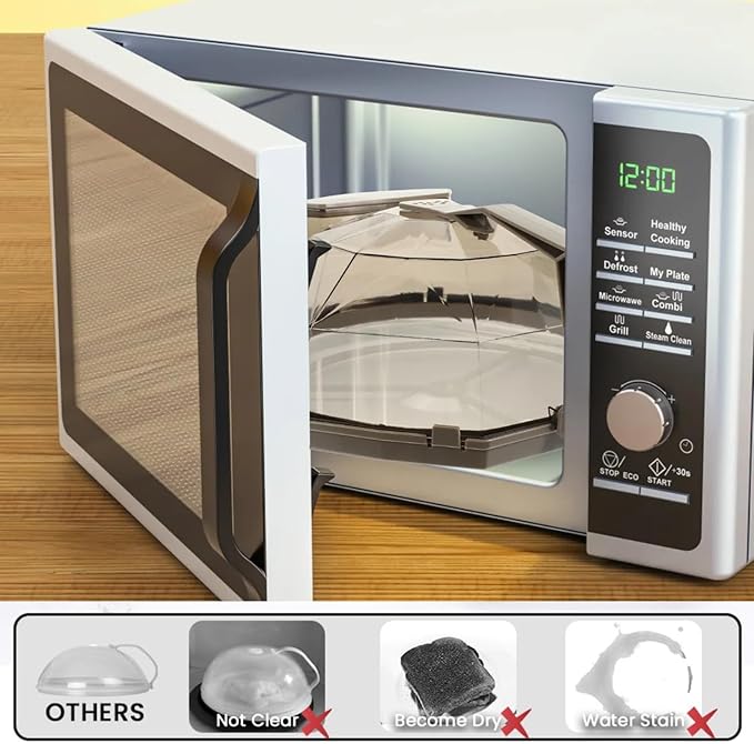 Microwave Splatter Cover 10 Inch BPA-Free, Microwave Cover with Silicone Guard Built-in Steam Vents, Anti-Scald Bowl Clips, Easy-Grip Handle, Durable splatter cover for Food Protection