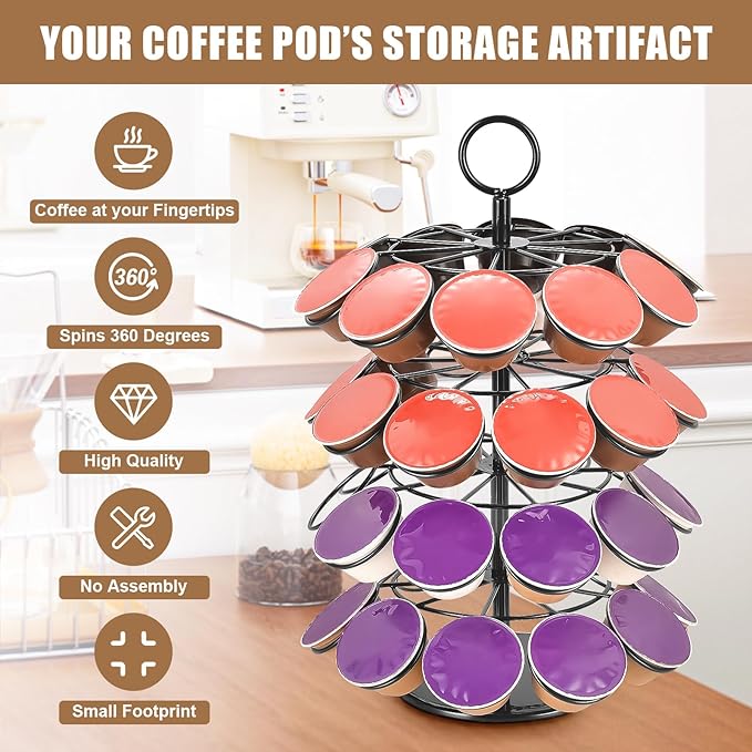 Coffee Pods Holder, 40 Coffee Pods Storage Organizer Compatible with K Cups Spins 360° Pod Stand