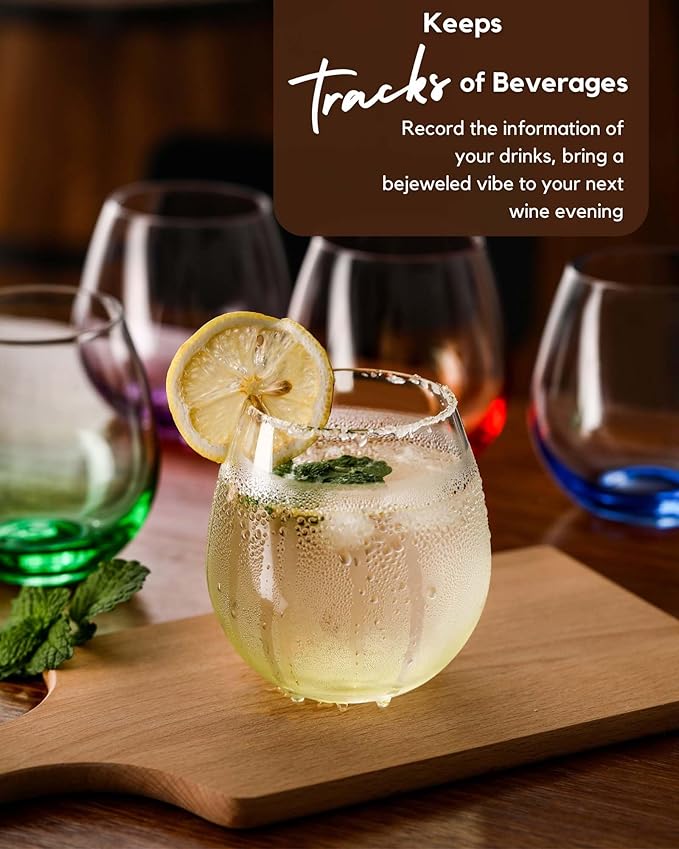 ColoVie Stemless Wine Glasses Set of 6, Large Colored Wine Glasses, Short Wine Glass Set for Red Wine, White, Red, No Stem Margarita Glasses, 15 oz