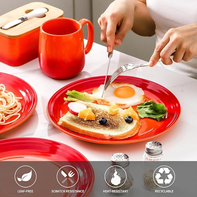 Hasense Ceramic Dinner Plates Set of 4, 10 Inch Premium Dinnerware Dishes,Salad Serving Plates Elegant & Durable, Oven, Microwave & Dishwasher Safe, Perfect for Family and Entertaining,Gradient Orange