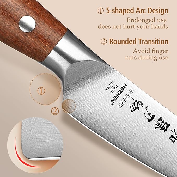 HEZHEN 4.3 inch Blade Paring Kitchen Knife,High-Carbon 1.4116 German Steel Cutlery, Ergonomic Red Wood Handle Petty Knives for Home Chefs, Ultimate Paring Knife for Utility Tasks