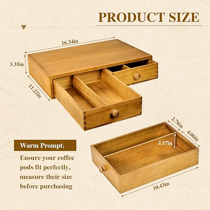 K Cup Storage Organizer,Wood Coffee Pod and Tea Bag Holder,Kcup Drawer Coffee Maker Stand,Home Kitchen Counter Holds Up to 30 Pods Capacity