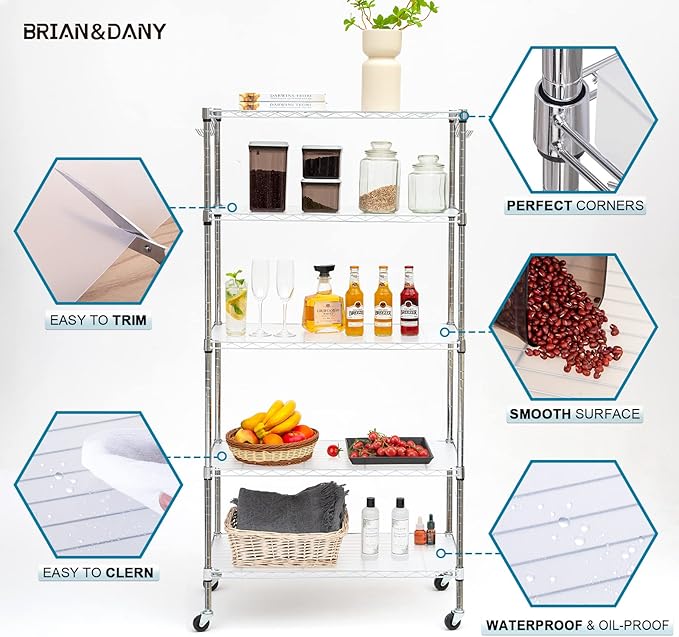 BRIAN & DANY Wire Shelf Liner 18" X 48", Heavy Duty Shelf Liners for Wire Shelving, Waterproof Protector Mats, Set of 5, Transparent