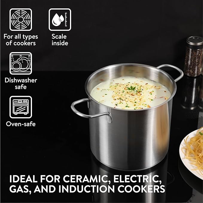 Navaris Stainless Steel Pasta Pot, 5.7 L (6.1 Qt) - Versatile Pot for Pasta, Vegetables and More - Suitable for Induction, Gas, Electric & Oven - Dishwasher Safe