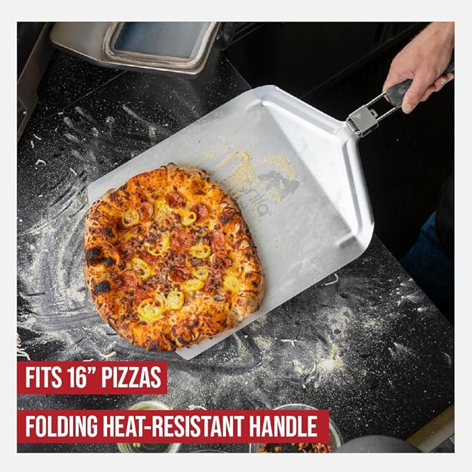 Grilla Aluminum Pizza Peel 17" with Folding, Heat Resistant Handle for Pizza Baking, Serving, Works with the Grilla Pie-Ro