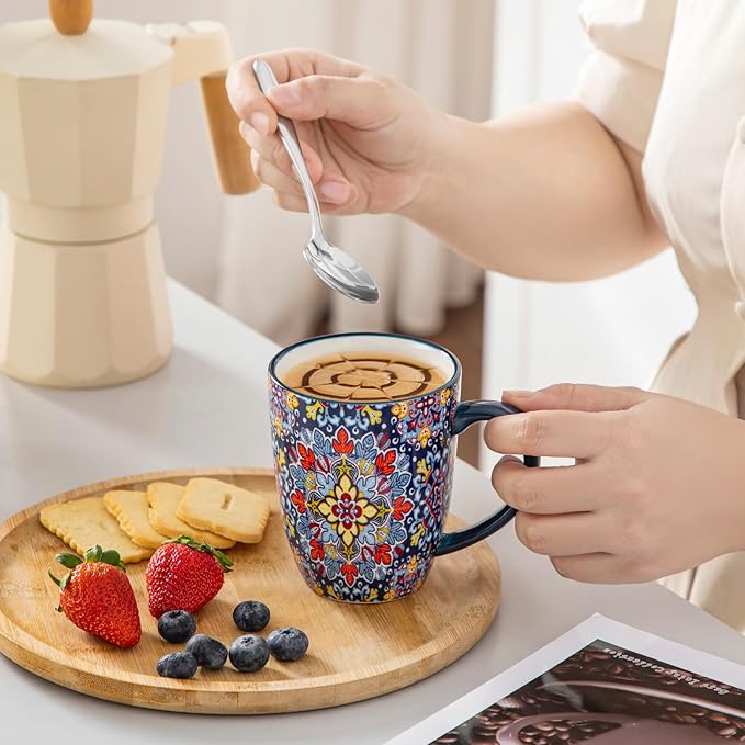 vancasso 12 oz Coffee Mugs Set of 6, Ceramic Mug with Handle, Boho Coffee Cups for Latte, Cappuccino & Hot Chocolate, Dishwasher & Microwave Safe Gift Set, Series SIMI