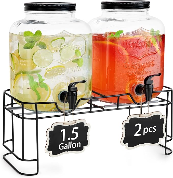 2 PCS 1.5 Gallon Drink dispenser For Parties, Beverage Dispenser With Stand, Large Water Drink Dispensers With Spigot for BBQ, Picnic, Party, Ideal for Lemonade,Juice, Tea, and Party Drinks